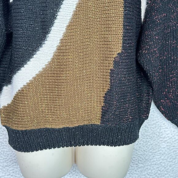 VTG‎ 80s 90s Erika Sweater Large Black Brown Abstract Angora Lurex Knit Shimmer - Picture 3 of 11